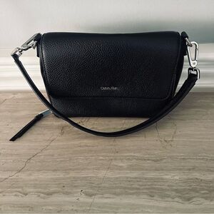 Calvin Klein Black, Shoulder Bag with Silver Logo.